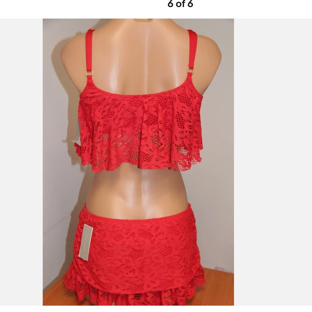 Kenneth Cole Reaction Red Lace Flounce Bikini Set - Picture 3 of 3